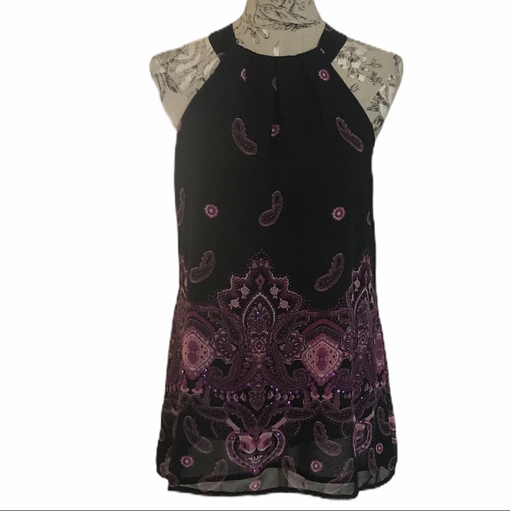 𝅺nEW Apt 9 Black Purple Top M